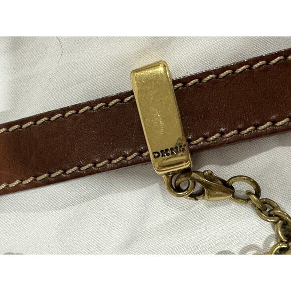 Vintage DKNY Brown Leather Skinny Belt With Brass Chain Detail Size Small Italy main image 6